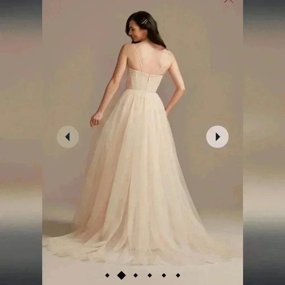 Blush Tulle Strapless Sweetheart Cut Wedding Gown - Picture 3 of 11